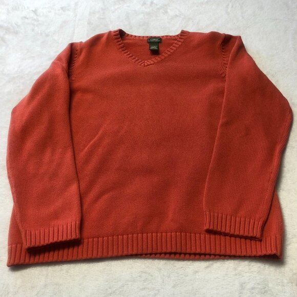 L.L. Bean Cotton Rust V Neck Pullover Sweater Size Large - Picture 3 of 8